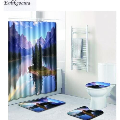 Free Shipping 4Pcs Tree Extend To River Casa De Banho Banyo Bathroom Carpet Toilet Bathmat Set Tapis Salle De Bain Alfombra Bano