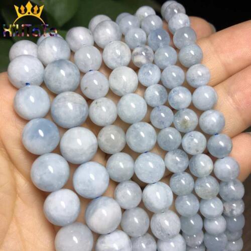 AA Natural Aquamarines Gem Beads Round Loose Stone Beads For Jewelry Making DIY Bracelet Necklace Accessories 15'' 6/8/10/12mm