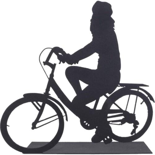 Decorative Metal Women 'S Bicycle Driver Metal Statue Metal Decor Sculpture, Decorative Desktop Statue (Black)