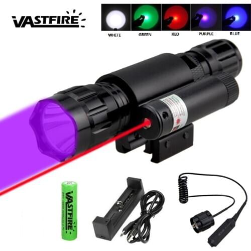 500LM Flashlight Q5 Light LED Camping Flashlight Torch Lamp Tractial Lantern with 18650 battery + Laser Light + Rail Mount