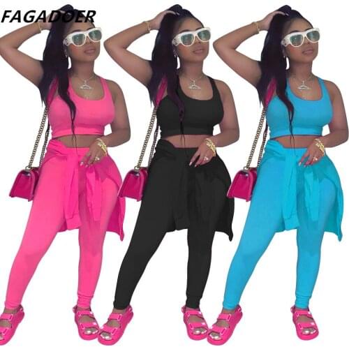 FAGADOER 2021 Solid Sport Outfits 3 Piece Sets Tracksuits Long Sleeve Pullover+Tank Top+Leggings Pants Sets Jogger Sets Femme