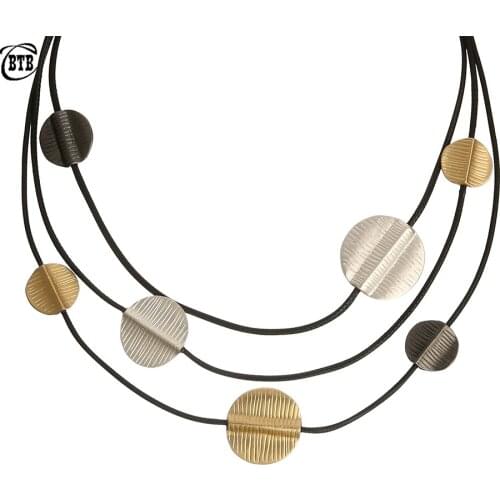 Round Multilayer Rope Chain Necklace Matte Silver Handmade Necklace Retro Jewelry Unique Clothing Accessories Short Necklace