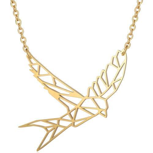 Fnixtar Fashion Jewelry 100% Stainless Steel Polished Seagull Animal Pendant Charm Necklace for Women Gold Color Necklace