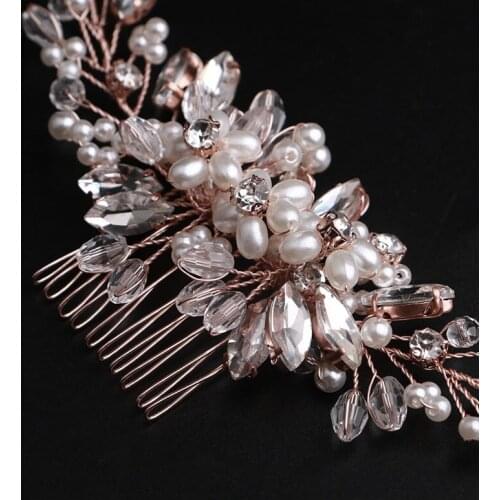Fashion Temperament Women Pearl Rose Gold Color Hair Comb Elegant Girls Decoraed Bridal Wedding Dress Hair Accessories LL@17