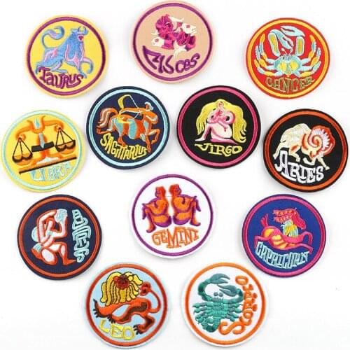 New 12 Constellation Cartoon Round Embroidery Patch Sticker Clothing Accessories DIY Clothing Ironing Patch