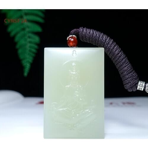 CYNSFJA New Real Rare Certified Natural Hetian Jade Nephrite Mens Lucky Amulet Guanyin Pendant Necklace High Quality Best Gifts