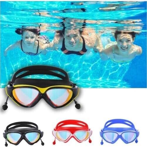 Queshark Professional Anti-Fog UV Protection HD Adjustable Swimming Goggles Silicone Frame Swim Glasses with Earplugs For Adult
