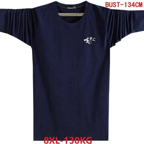Autumn and winter mens casual T-shirt wolf 6XL 7XL 8XL large size T-shirt long-sleeved printed loose blue black t-shirt thin se