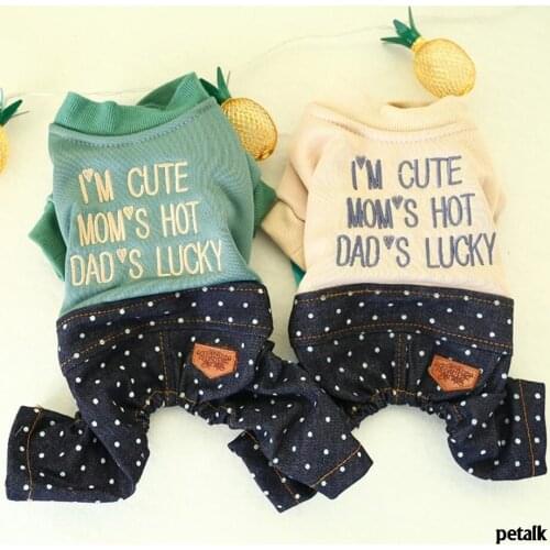 Autumn Dog Jumpsuit Denim Dots Letters Teddy Overalls for Dogs I'M CUTE Dog Cothes