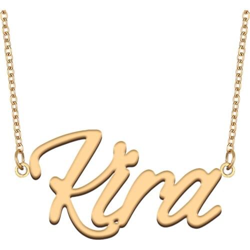 Kira Name Necklace for Women Stainless Steel Jewelry 18k Gold Plated Nameplate Pendant Femme Mother Girlfriend Gift