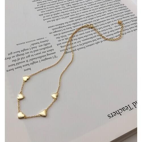 100% Authentic 925 Sterling silver Gold Love Heart Pendant short choker statement station Necklace TLX730