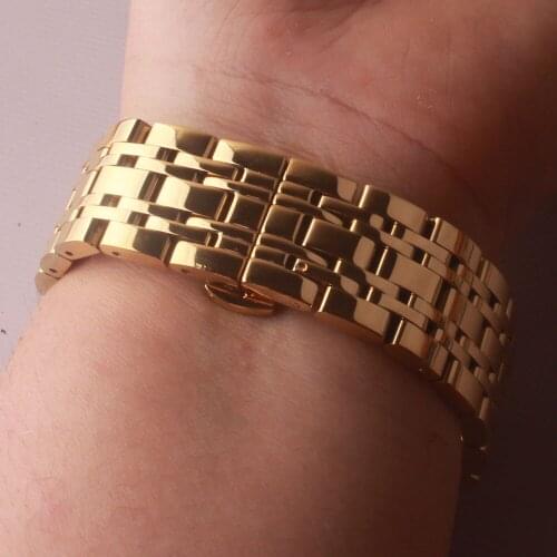 18mm 20mm 22mm 24mm Watchband Gold polished Stainless steel Watch strap bracelet butterfly buckle for quartz Wristwatch men lady