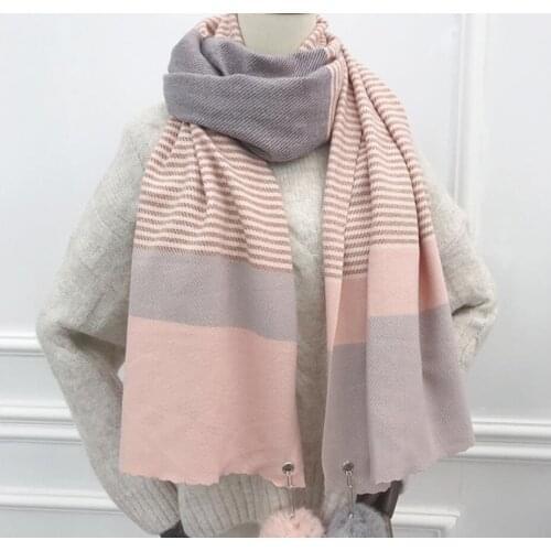 Luxury Brand Stripe scarves Cashmere Shawls Women Winter Warm Hairball Wraps Cloak Ms Thick Blankets Tassel Scarf Holiday Gifts