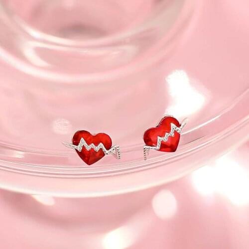 Stud Earrings Red Zircon Crystal Heart For Women Cute Sweet Simple Vintage Fashion Korean Hot Student Girl Gift Jewelry BOYULIGE