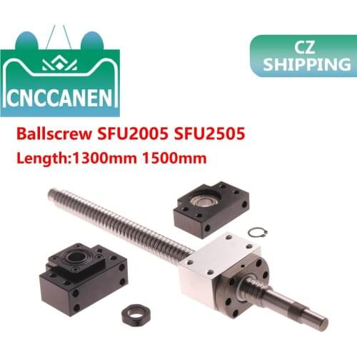 BallScrew SFU2005 1300mm 1500mm Single Ball Nut End Machined with Ballnut Housing &BK/BF15 BKBF20 End Support Ball Screw Set
