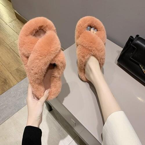 Women Slippers Winter Warm Shoes Woman Slip On Flats Slides Home Female Faux Fur Comfortable Non Slip Slippers Plus Size 35-42