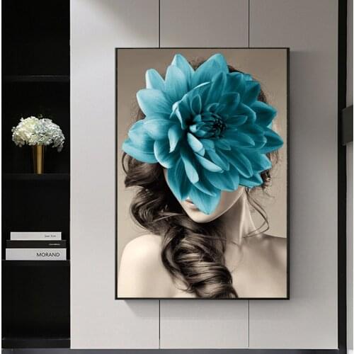 Morden Blue Flower Beauty Poster Wall Pictures Living Room High Definition Nordic Poster Minimalist Posters And Prints Unframed