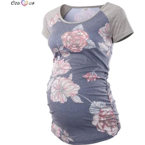 Maternity Tops Womens Baseball Crew Neck Raglan Sleeve Vintage Printing Side Ruched Maternity T Shirts Top Pregnancy Clothes