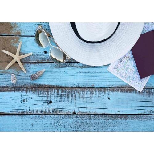 Hat Starfish Glasses Blue Wooden Board Photo Background Vinyl Backdrops Photography Props for Children Baby Shower Photophone
