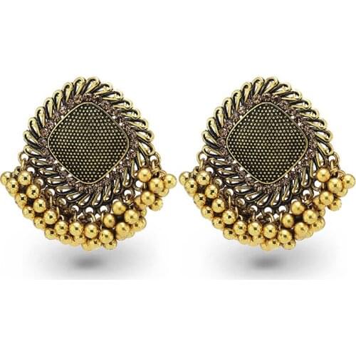 Vintage Oxidized Silver Metal Flower Earrings for Women Boho Geometric Bells Tassel Statement Piercing Earring Indian Jewelry