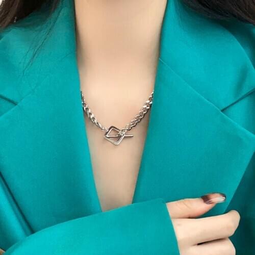 Vogallery Gold Color Goth Chain On The Neck Geometric Silver Color Necklace Pendants For Women Fashion Punk Jewelry