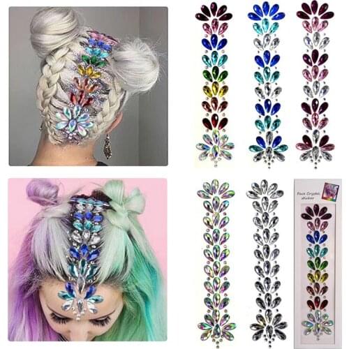 Temporary Tattoo Sticker Music Festival Rhinestone Face Pasters Hair Decoration Head Carnival Party Decoration Stick-on Crystals