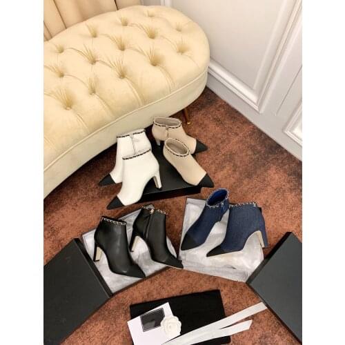 21 Newest Winter Shoes Woman Genuine Leather Ankle Boots Woman Pointed-Toes Super High Heels Boots Woman Many Chain Decora Boots