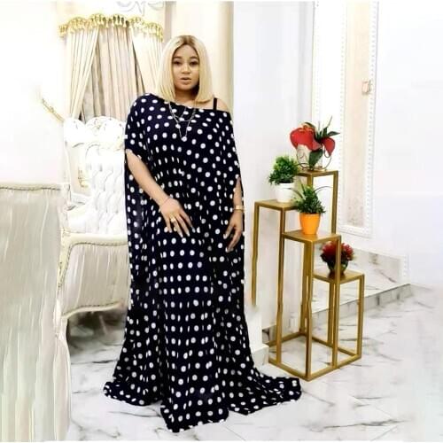 African Design Vintage Half Sleeve Robe Gowns Muslim Loose Lady Party Dashiki Dress Abaya Dubai Maxi Bazin White Dots Print