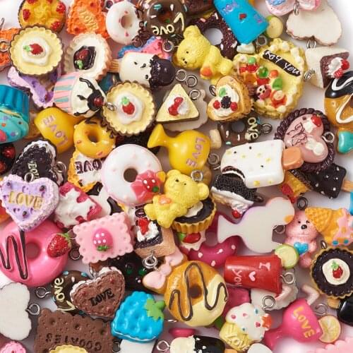 100Pcs Cake Candy Biscuit Ice Cream Donuts Fool Resin Pendants Charms For Earring Dangle Necklace Keychain Jewelry Making