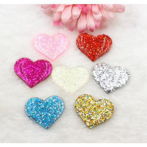 30pcs/lot DIY heart with glitter in it mix colors resin cabochons accessories