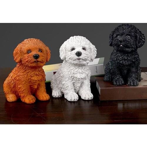 3D Simulation Pet Dog Statue Resin Craft Ornaments Lifelike Puppy Sculpture Cute Animal Model Figurines Office Home Decoration