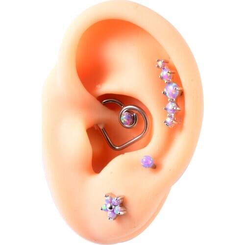 4Pcs/Lot Mixed Desgin16G Opal Nose Piercing Ring Cluster Ear Tragus Helix Cartilage Septum Clicker Daith Earring Labret Piercing