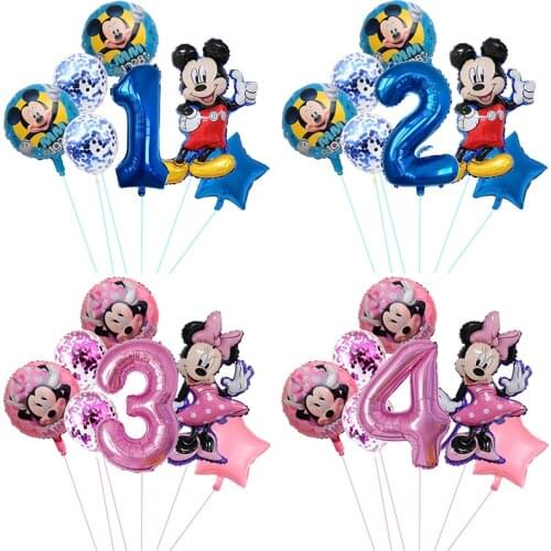 7pcs Disney Mickey Mouse Party Balloons Minnie Balloons 32" Number Balloon Baby Shower Birthday Party Decorations Kids Toy Gifts