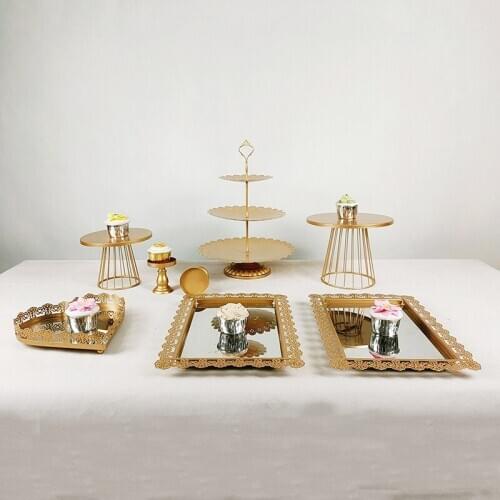 8pcs/lot Gold Cake Stand wedding wrought iron white Cupcake Stand