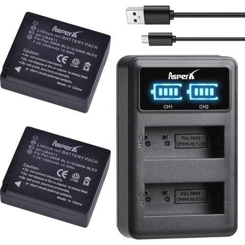 2Pcs DMW-BLG10 BLG10E BLG10PP DMW-BLE9 Camera Battery + LED Charger for Panasonic LUMIX GF5 GF6 LX100 GX7 GX80 GX85 GX7 Mark II