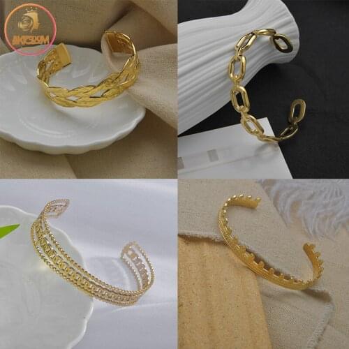 Akizoom Punk Fashion Vintage Hollow Flower Round Femme Bangle Stainless Steel Cuff Leaves Bracelets for Women Jewelry Gifts