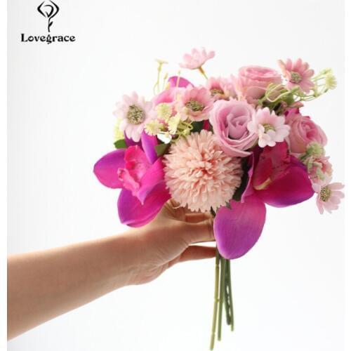 Lovegrace Wedding Bouquet for Bridesmaids Artificial Orchid Home Decoration Marriage Flowers Silk Roses Wedding Bridal Bouquets