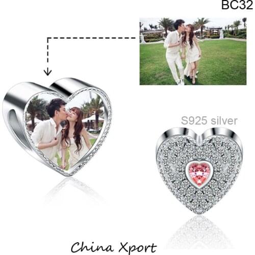 DIY customized beads fashional hot selling S925 silver heart shape beads custom photos good gifts to your love good souvenir2020