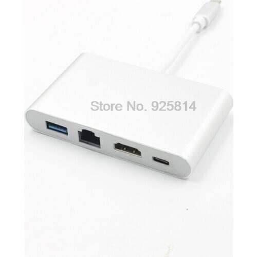 By dhl or ems 50pcs Type C USB 3.1 to USB& HDMI 4K& RJ45 Ethernet&USB3.0 Adapter 4in1 Hub For Apple Macbook USB HDMI Adapter