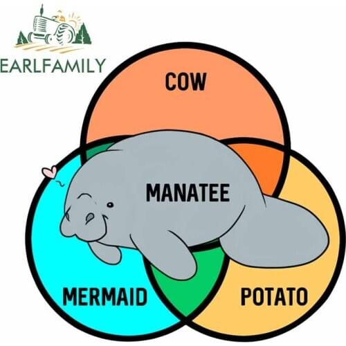 EARLFAMILY 13cmx 12.4cm For Manatee Cow Mermaid Potato Creative Car Stickers Occlusion Scratch Decal Vinyl Car Wrap Laptop Decor