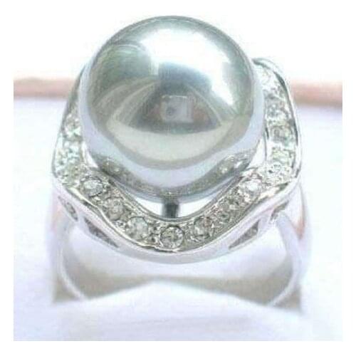 Hot selling>@@ A> >>>Silver Crystal Grey Shell Pearl Ring size: 7.8.9 # # -Bride jewelry good