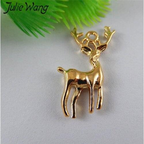 Julie Wang 20PCS KC Glod Deers Alloy Charms Pendant DIY Bracelet Necklace Deco Findings Jewelry Making Metal Accessory
