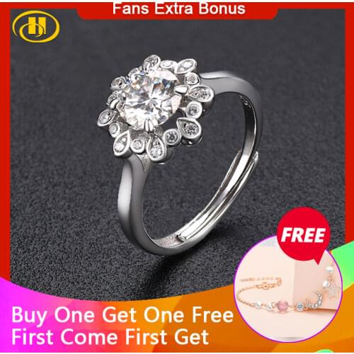 Hutang 100% 925 Silver Ring 1 Carat White Moissanite Rings Studded with Stars Fine Jewelry Women Special Style Anniversary Gift