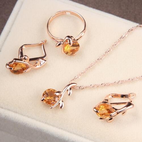 Bridal jewelry set rhinestone crystal pendant necklace leaf necklace earrings ring set for women