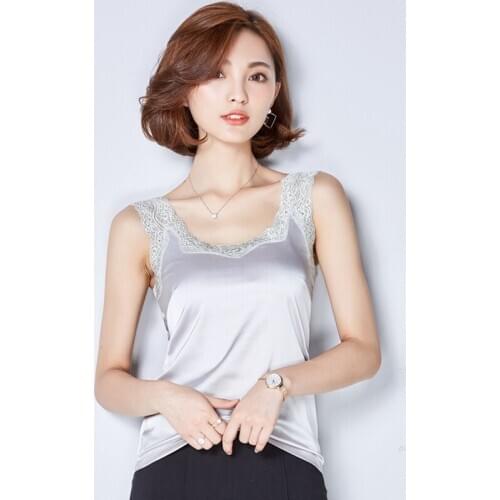 Lace Crop Top Clothes Womens Summer Tank Tops 2018 Imitation Silk Camisole V Neck Sleeveless Sexy Tops Short Blusa Feminina