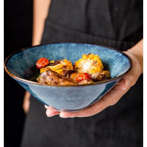 LingAo Nordic style creative ceramic kiln glaze dishes and dishes personalized retro dishes bowl cups