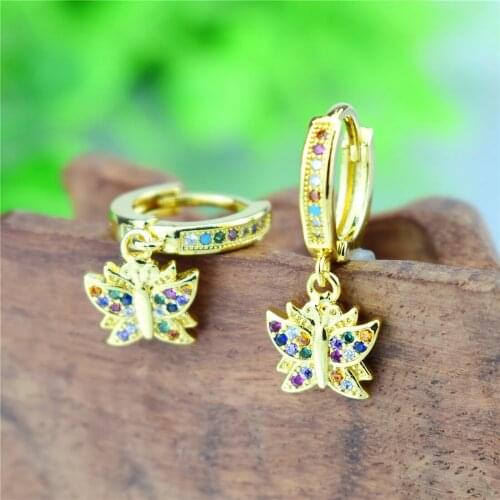 Minimalist Rainbow Cubic Zirconia Butterfly Stud Earrings Tiny Dainty Mini Butterfly Earrings Jewelry for Women Girls 2020 Trend