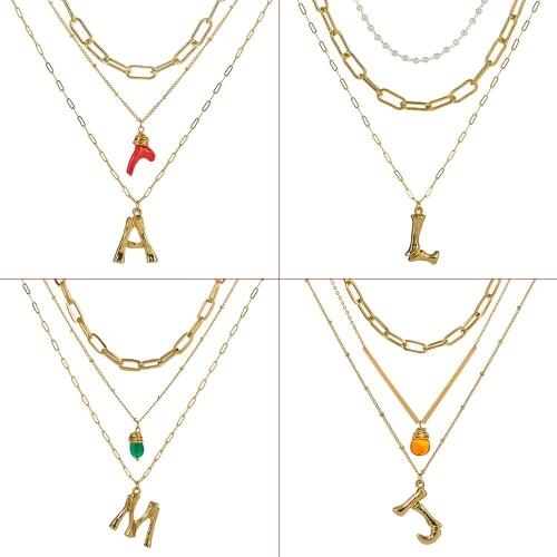 Party Beach Gift Womens 26 Letter Artificial Pearl Pendant Multi-layer Necklace