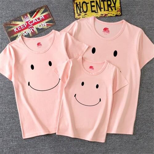 Fashion T Shirt Smile Print Kids T-shirt Cotton Family Casual Baby Tops Pink Streetwear Funny Girls And Boys Cozy Harajuku