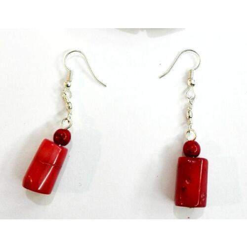Fashion Jewelry Earring Natural Red Coral cylinder Dangle Hook Earring